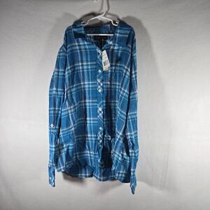North River Outfitters Womens Size XL Plaid Button Down Shirt Blue Green New
